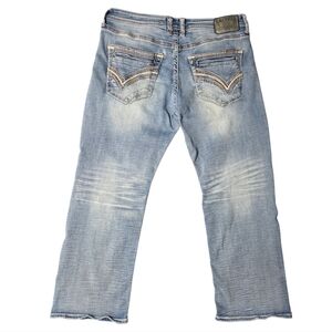 Buckle Salvage Blue Jeans 36S Anarchy Straight Relaxed Whiskering 36x28 Actual